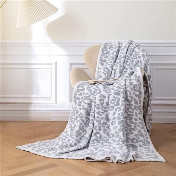 Ultra Soft Micro Plush White Grey Leopard Blanket (51x63 inches) Warm Reversible - Picture 6 of 7